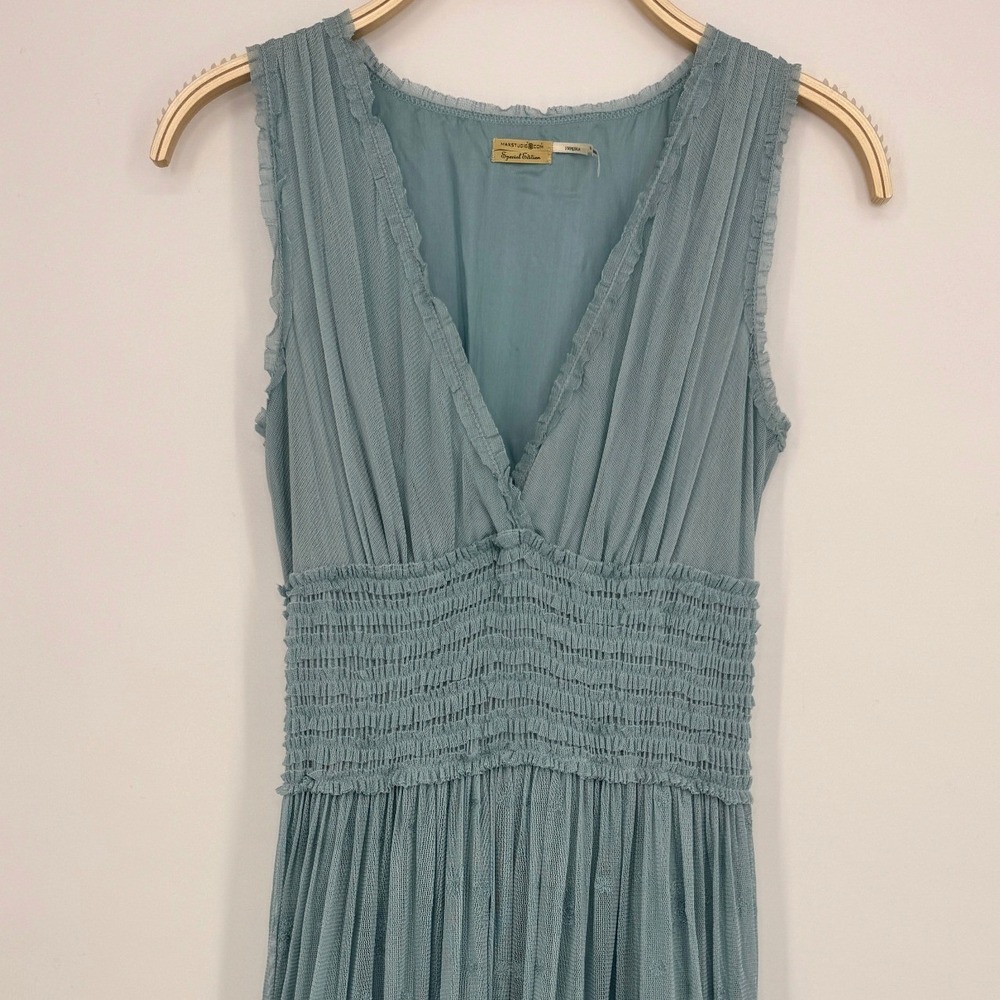 Y2K Max Studio Dress Size 0 Blue Silk Mesh Smocked Fairycore Romantic Ethereal - Picture 4 of 11